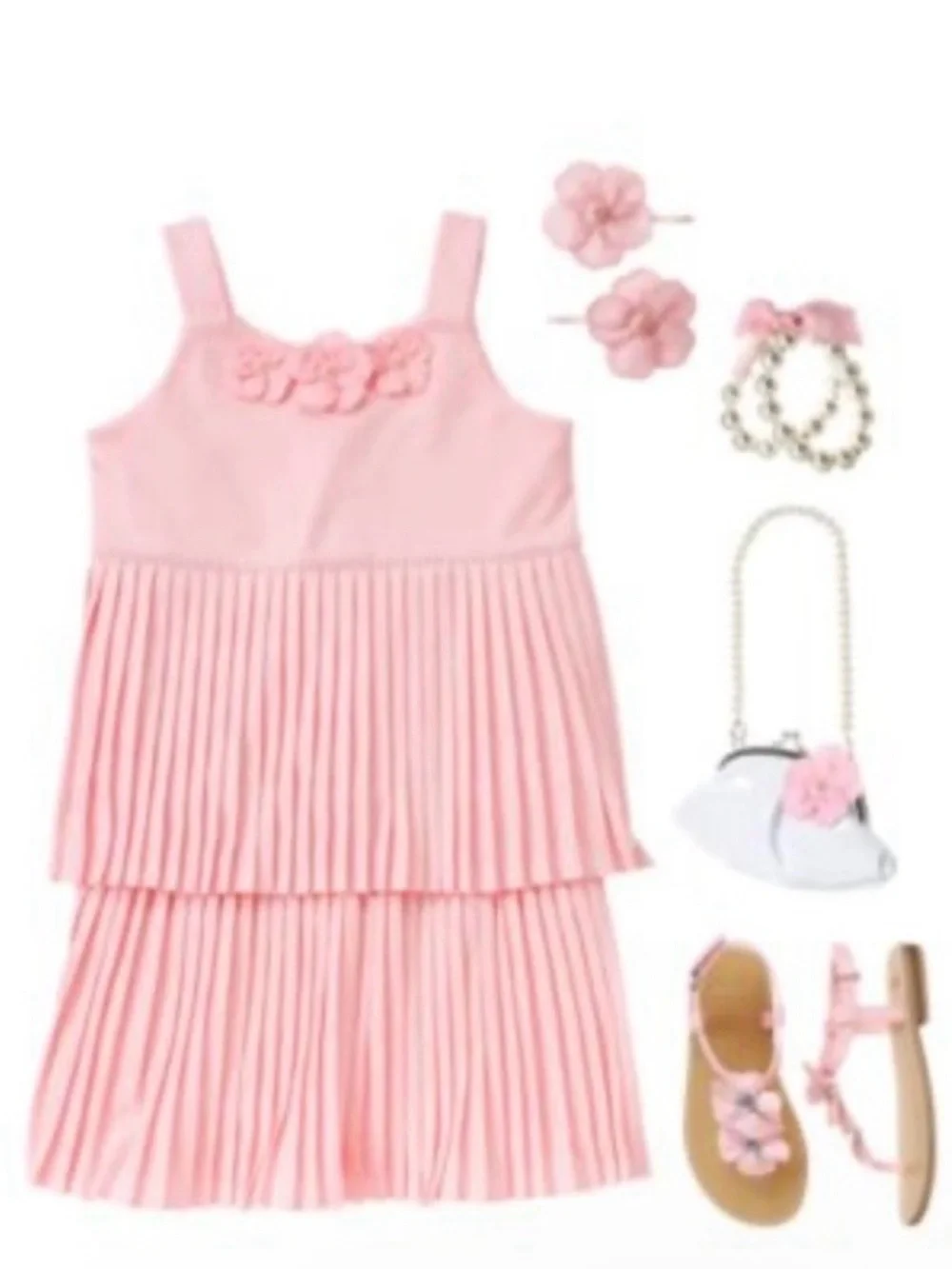 Gymboree Girls ‘Easter Celebrations’ Pink Pleated Tiered Sleeveless Dress Size 4